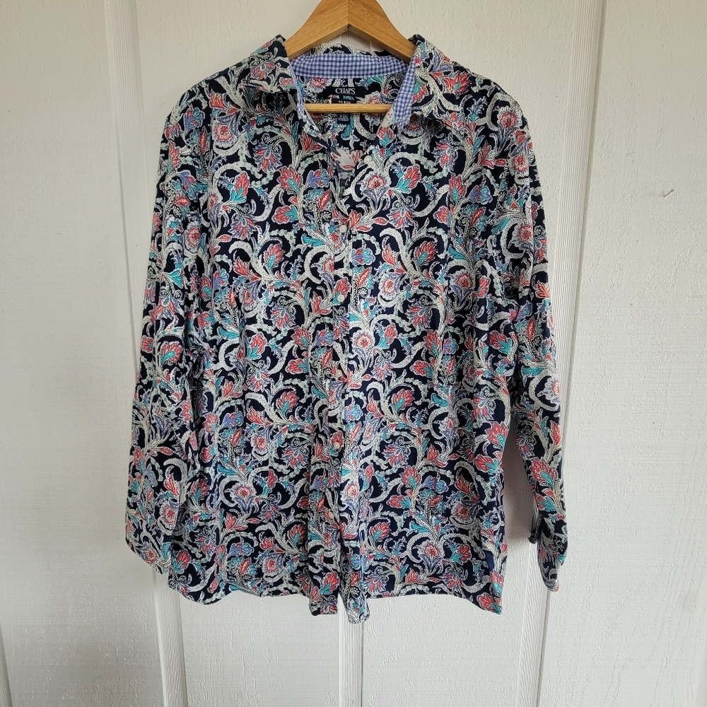 Ralph Lauren Chaps Paisley Button Down Blouse sz 3X Navy Mint Orange Colorful